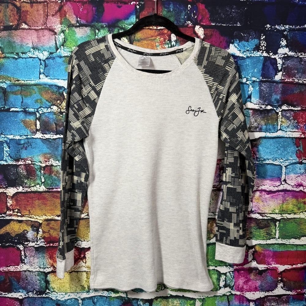 VTG Sean Jean Long Sleeve Waffle‎ Knit Thermal Shirt Gray Mens M Streetwear Y2K